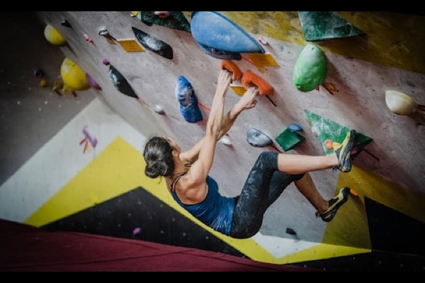 Climbers on bouldering wall